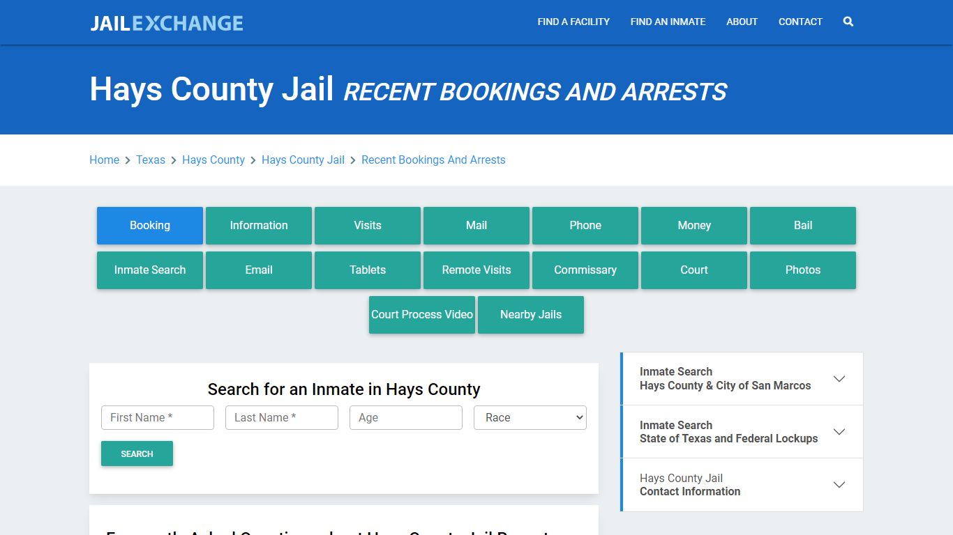 Hays County Jail Recent Bookings And Arrests - Jail Exchange